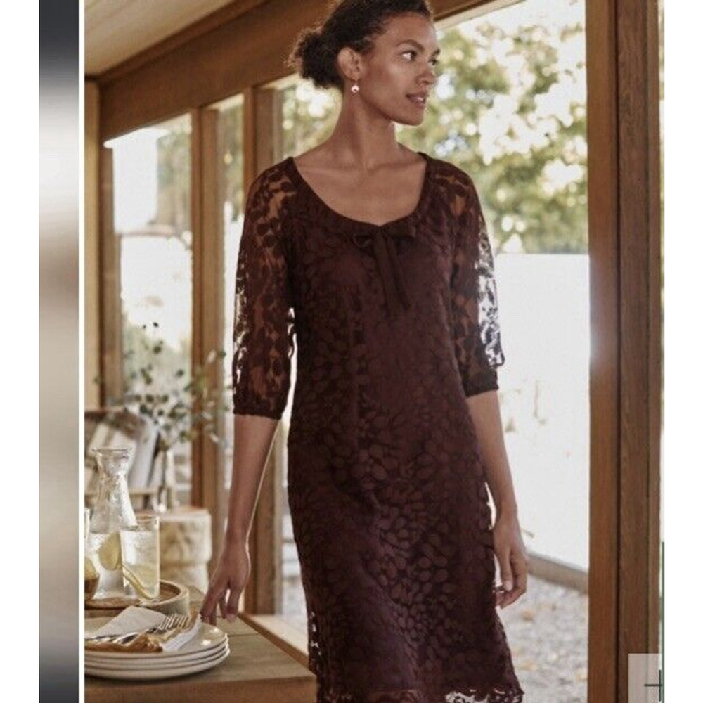 Garnet Hill Dress Sz 12 Red Midi Burgundy Whimsigoth New Years Lined Lace EUC